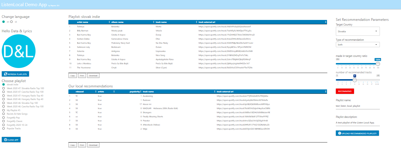 Our first demo application altered the personalized recommendations of Spotify